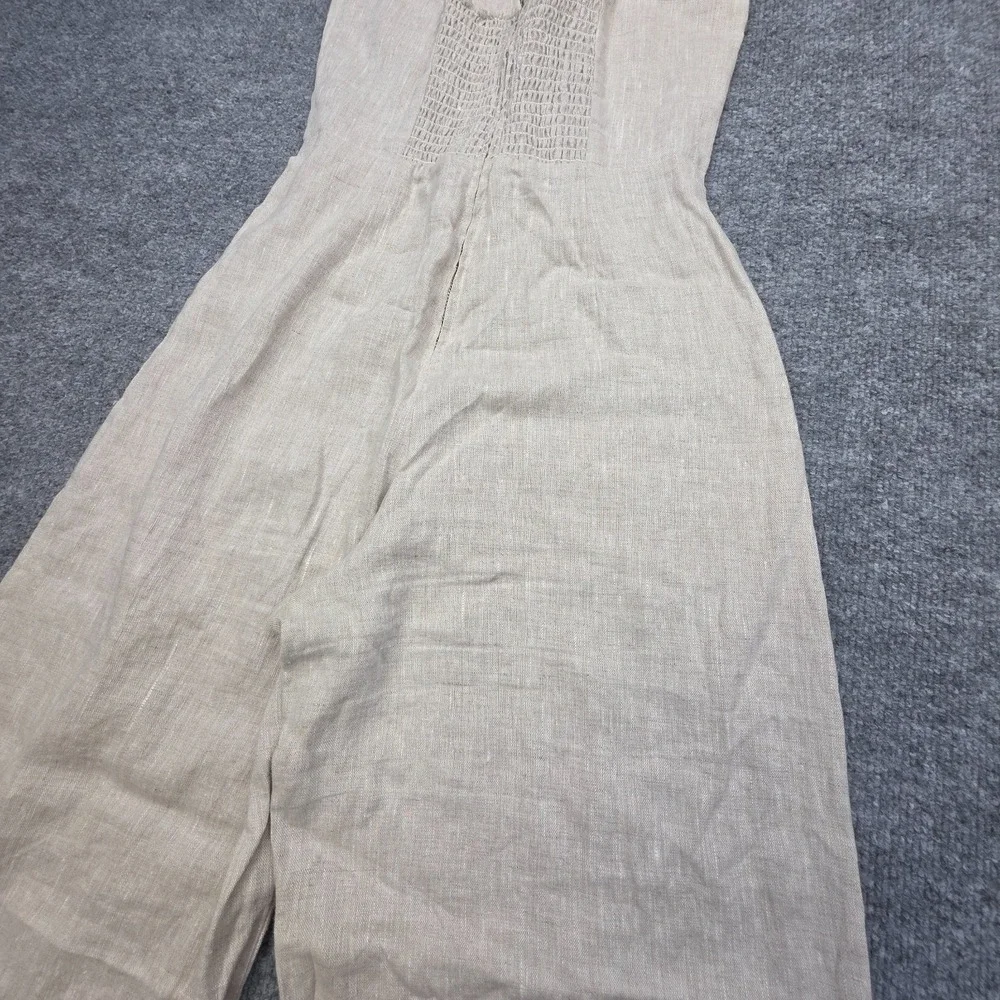 Reformation Linen Jumpsuit Women's 2 Beige Button Spaghetti Strap Wide Leg